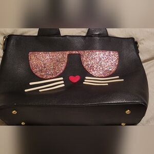 Black and Pink Glitter Cat Face Women Bag